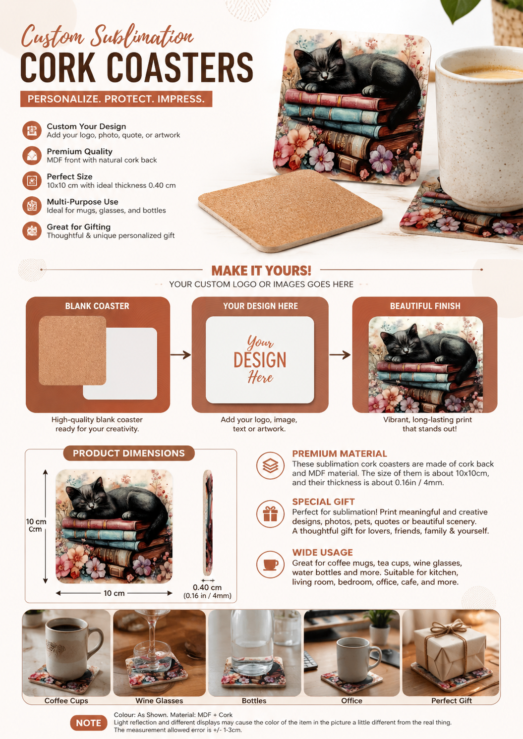 Custom Sublimation Cork Coasters